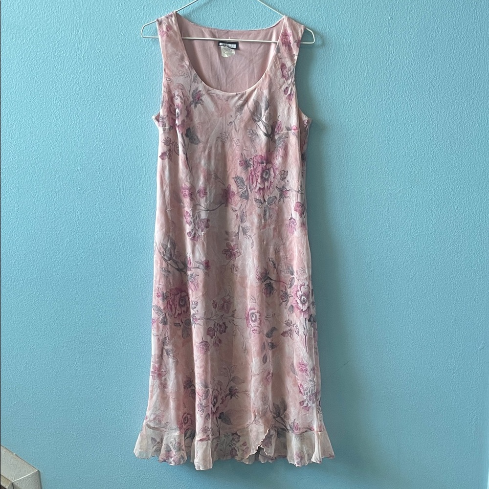 Sleeveless Pink Floral Midi Dress